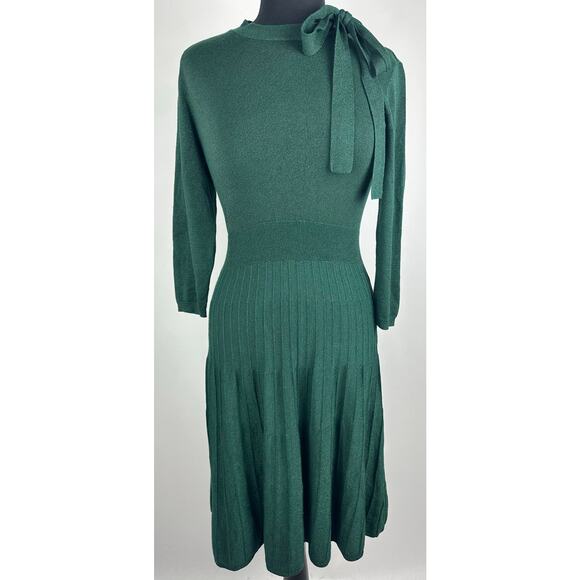 Nanette Lepore Size XL 14 16 Green Pleated Midi Dress Holiday Festive Christmas - Picture 1 of 11
